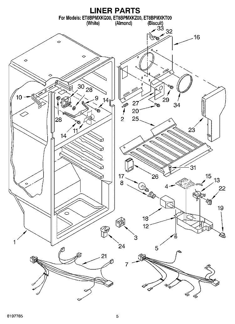 LINER Diagram and Parts List for ET8BPMXKT00  Whirlpool Refrigerator