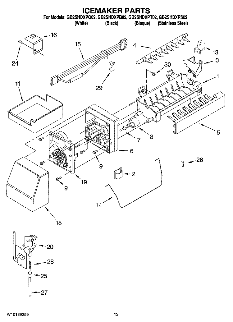 ICEMAKER PARTS, OPTIONAL PARTS (NOT INCLUDED) Diagram and Parts List for GB2SHDXPS02  Whirlpool Refrigerator