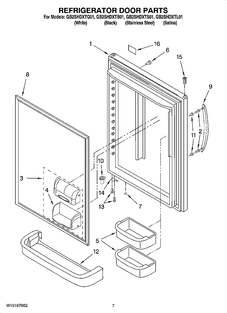 REFRIGERATOR DOOR PARTS Diagram and Parts List for GB2SHDXTS01  Whirlpool Refrigerator
