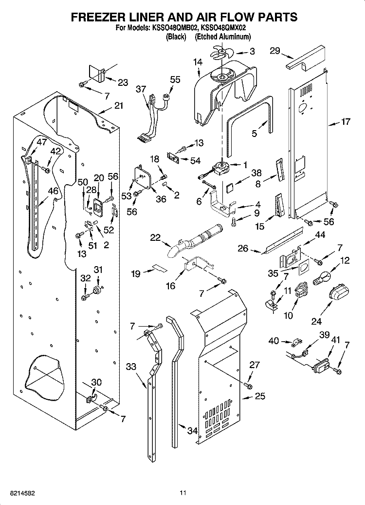 FREEZER LINER AND AIR FLOW PARTS Diagram and Parts List for KSSO48QMX02  KitchenAid Refrigerator