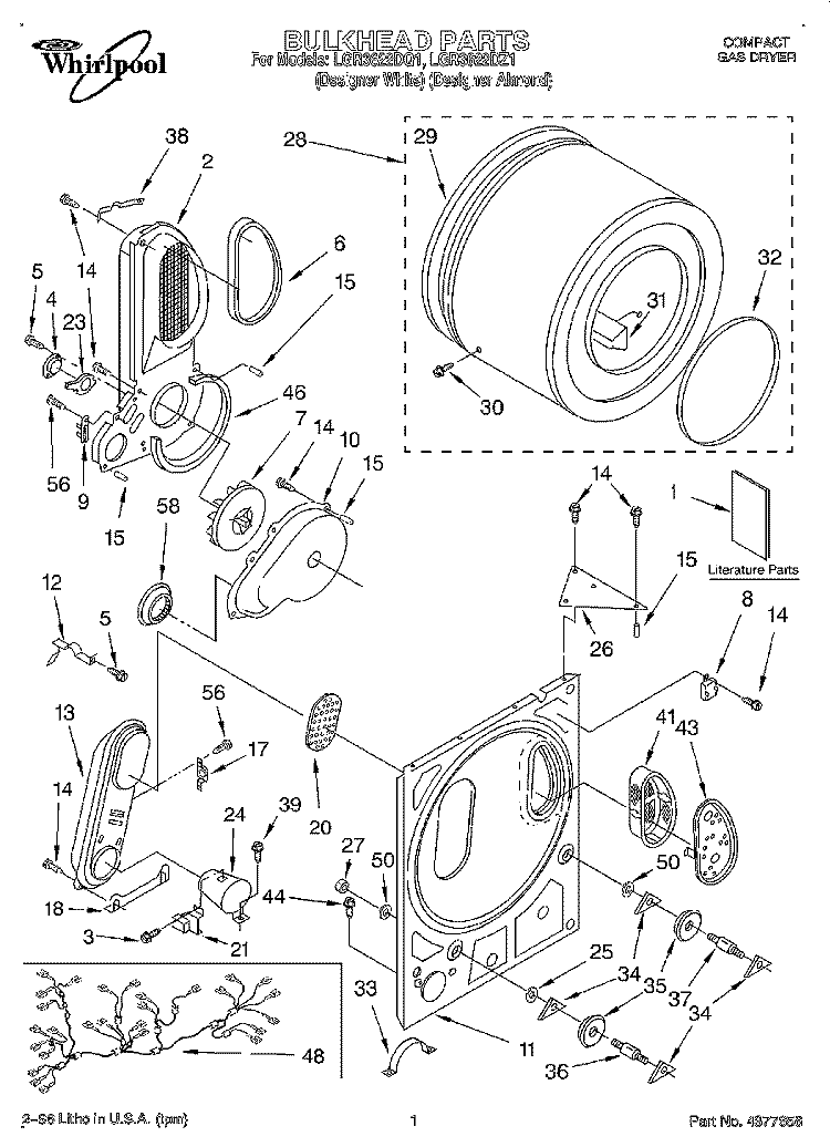 BULKHEAD, LITERATURE Diagram and Parts List for LGR3622DZ1  Whirlpool Dryer