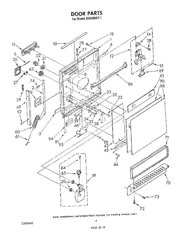DOOR Diagram and Parts List for DU8300XT1  Whirlpool Dishwasher