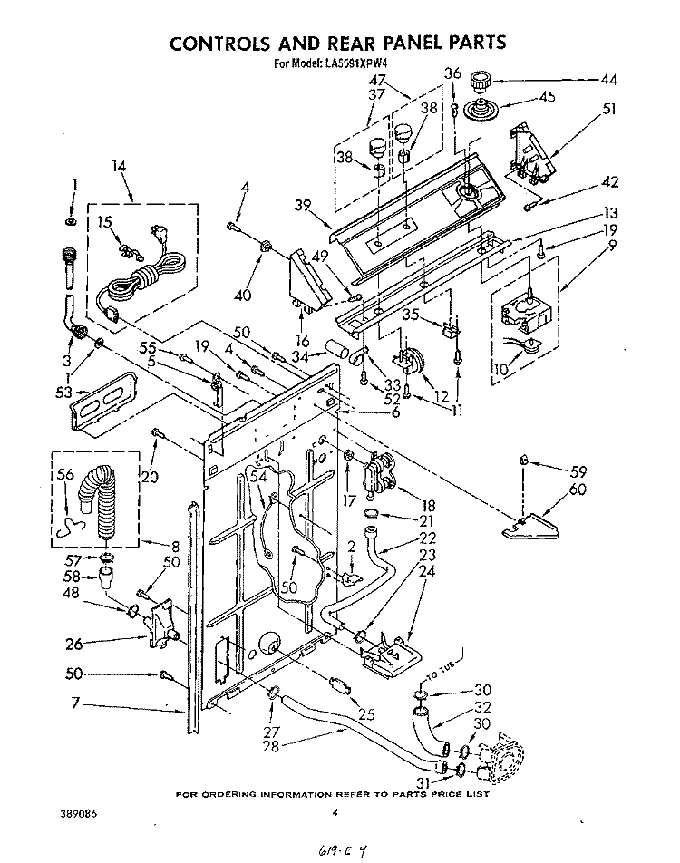 CONTROLS AND REAR PANEL Diagram and Parts List for LA5591XPW4  Whirlpool Washer