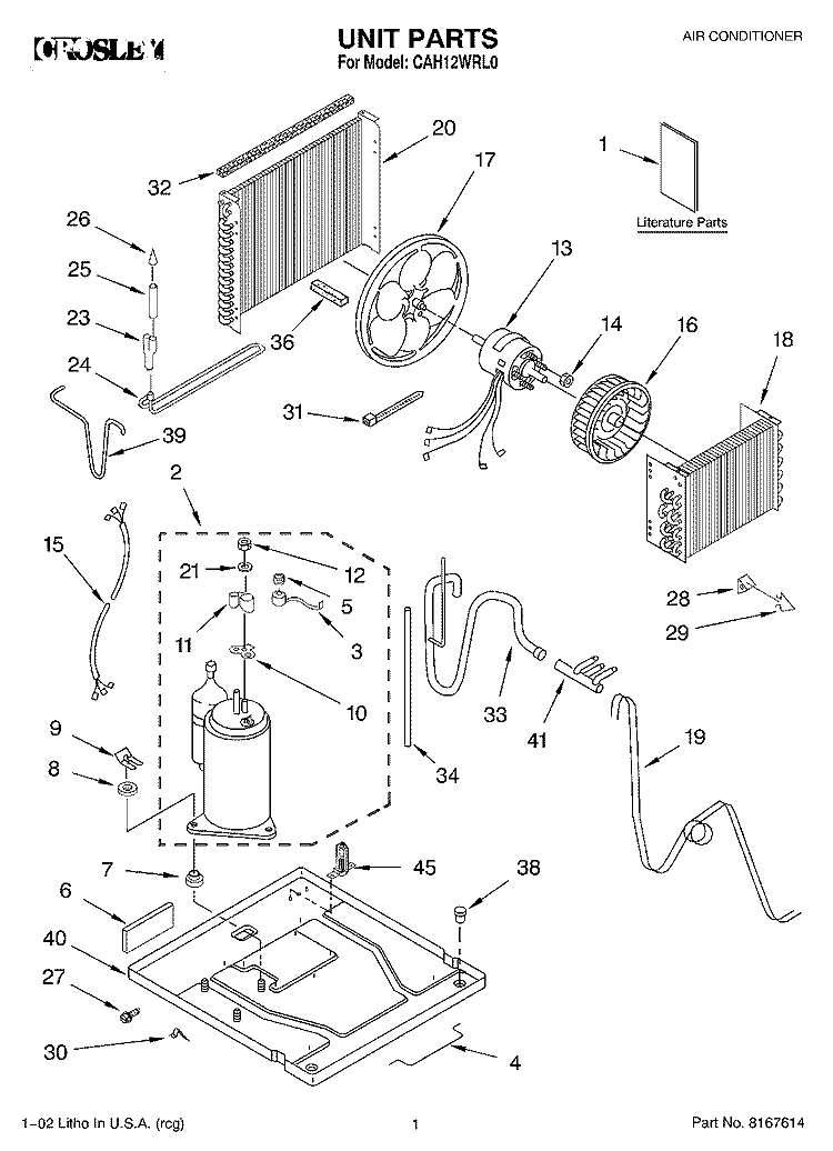 UNIT, LITERATURE Diagram and Parts List for CAH12WRL0  Crosley Air Conditioner