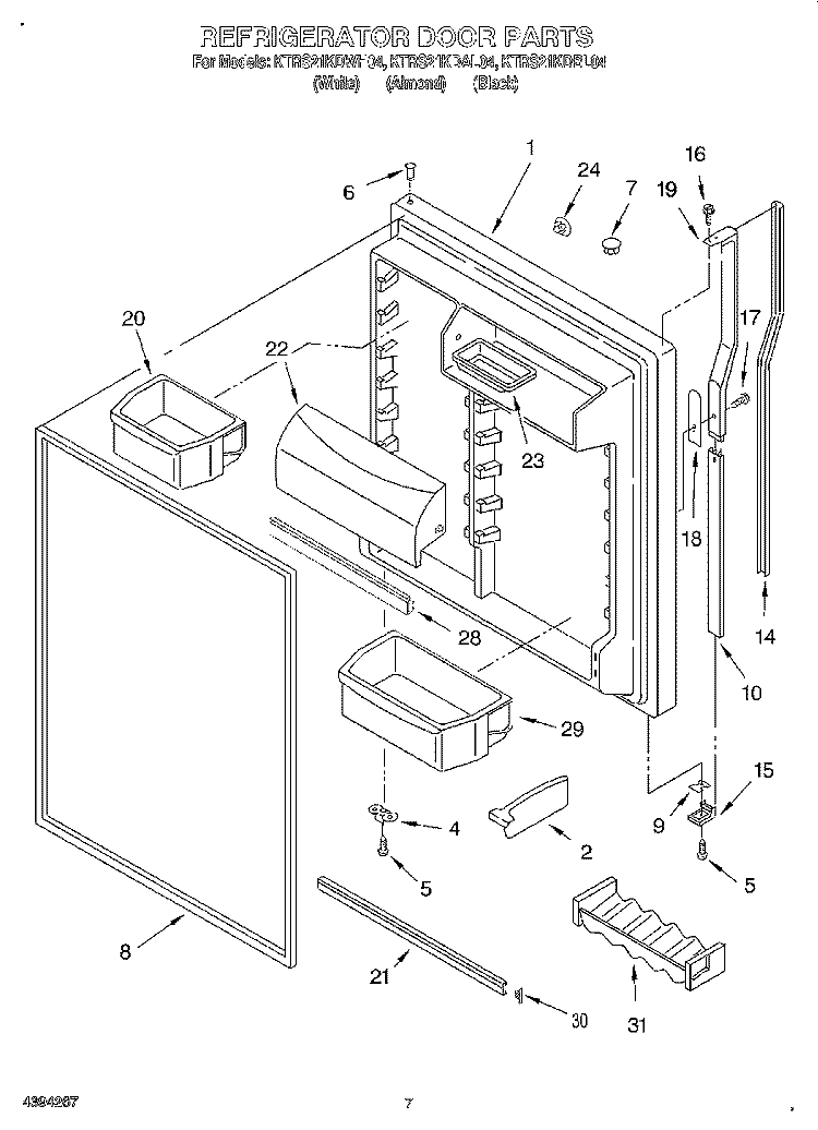 REFRIGERATOR DOOR Diagram and Parts List for KTRS21KDAL04  KitchenAid Refrigerator