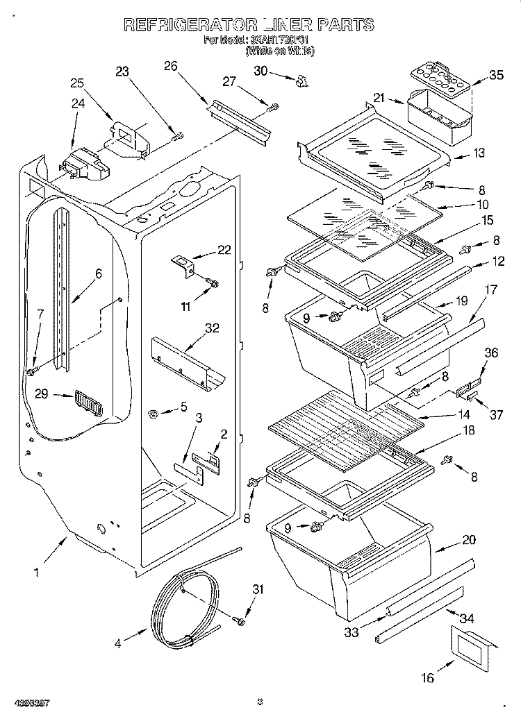 REFRIGERATOR LINER Diagram and Parts List for 3XART720F01  Whirlpool Refrigerator