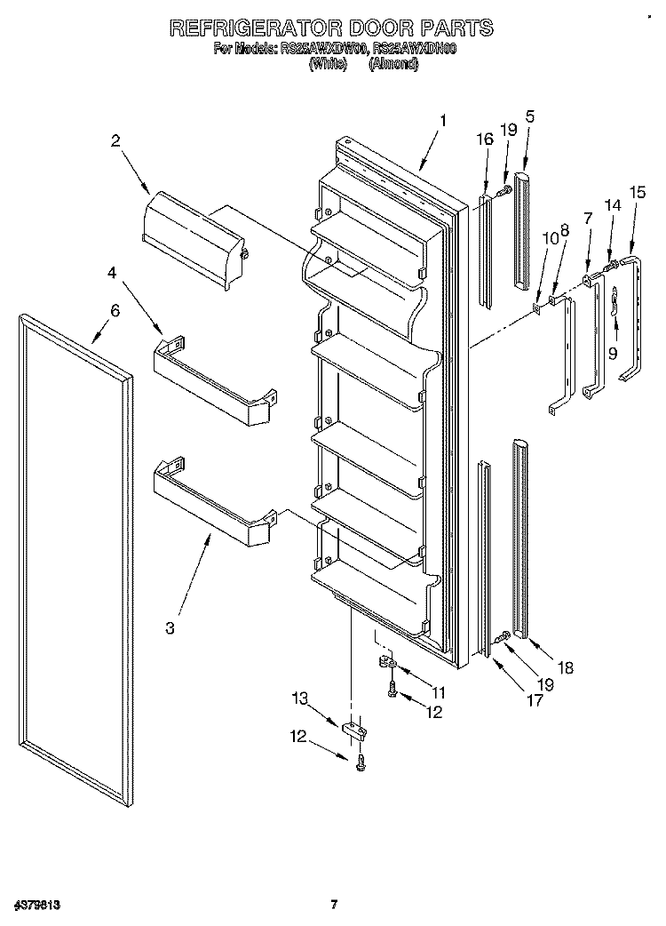 REFRIGERATOR DOOR Diagram and Parts List for RS25AWXDW00  Roper Refrigerator