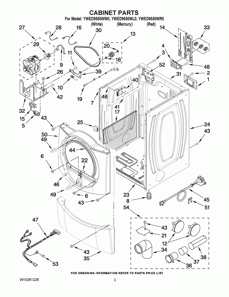 CABINET PARTS Diagram and Parts List for YWED9550WL0  Whirlpool Dryer