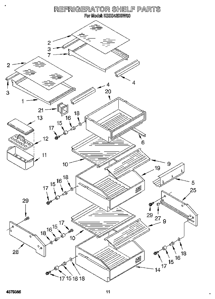 REFRIGERATOR SHELF Diagram and Parts List for KSSS42DBW00  KitchenAid Refrigerator