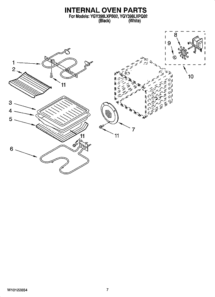 INTERNAL OVEN PARTS Diagram and Parts List for YGY398LXPB02  Whirlpool Range