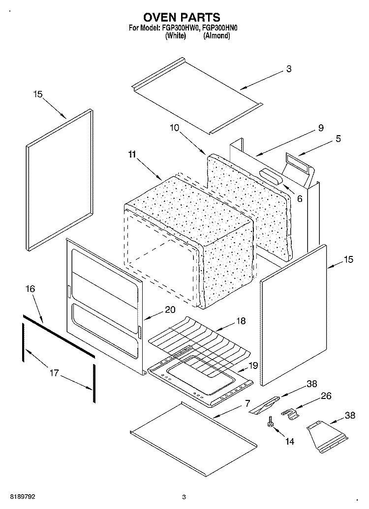 OVEN Diagram and Parts List for FGP300HW0  Roper Range