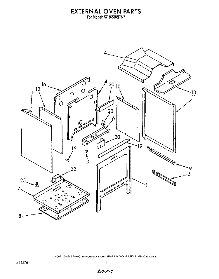 EXTERNAL OVEN Diagram and Parts List for SF365BEPW7  Whirlpool Range