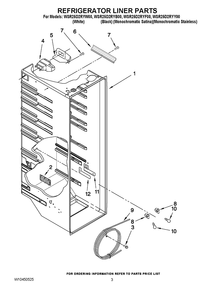 REFRIGERATOR LINER PARTS Diagram and Parts List for WSR25D2RYW00  Whirlpool Refrigerator