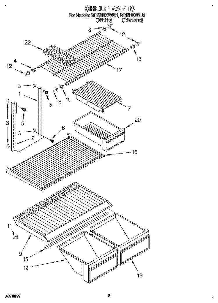 SHELF Diagram and Parts List for RT18HDXBL01  Roper Refrigerator