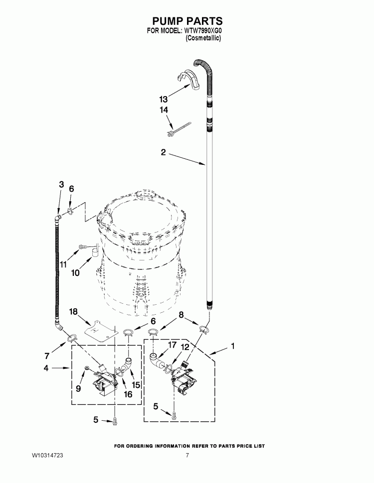 PUMP PARTS Diagram and Parts List for WTW7990XG0  Whirlpool Washer