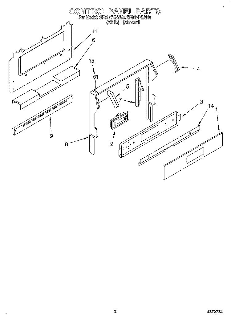 CONTROL PANEL Diagram and Parts List for SF317PEAN4  Whirlpool Range