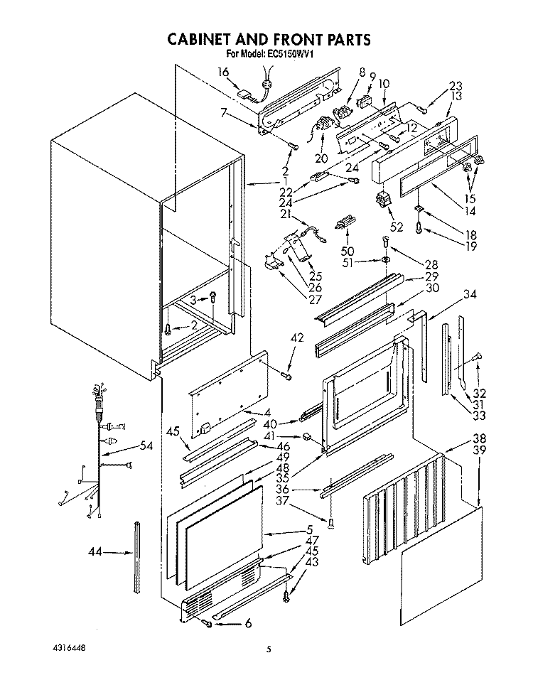 CABINET AND FRONT Diagram and Parts List for EC5150WV1  Whirlpool Ice Maker