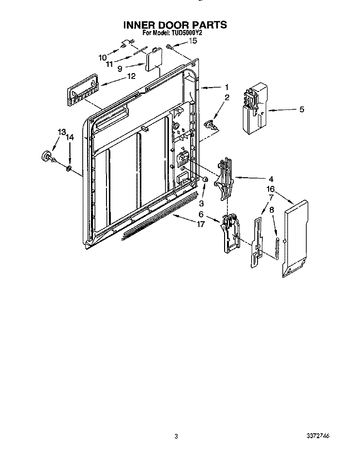 INNER DOOR Diagram and Parts List for TUD5000Y2  Whirlpool Dishwasher