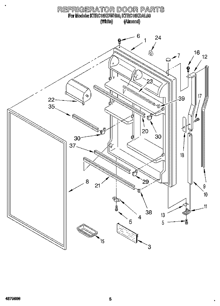 REFRIGERATOR DOOR Diagram and Parts List for KTRC18KDWH00  KitchenAid Refrigerator
