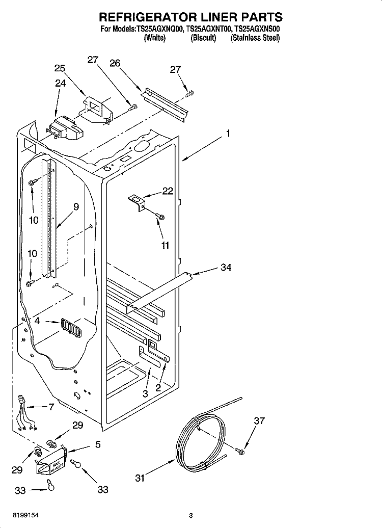 REFRIGERATOR LINER PARTS Diagram and Parts List for TS25AGXNS00  Estate Refrigerator