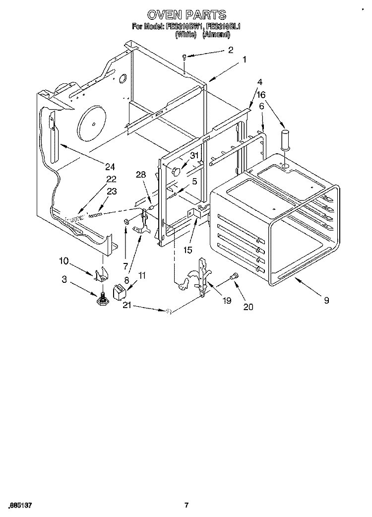 OVEN Diagram and Parts List for FES310BL1  Roper Range