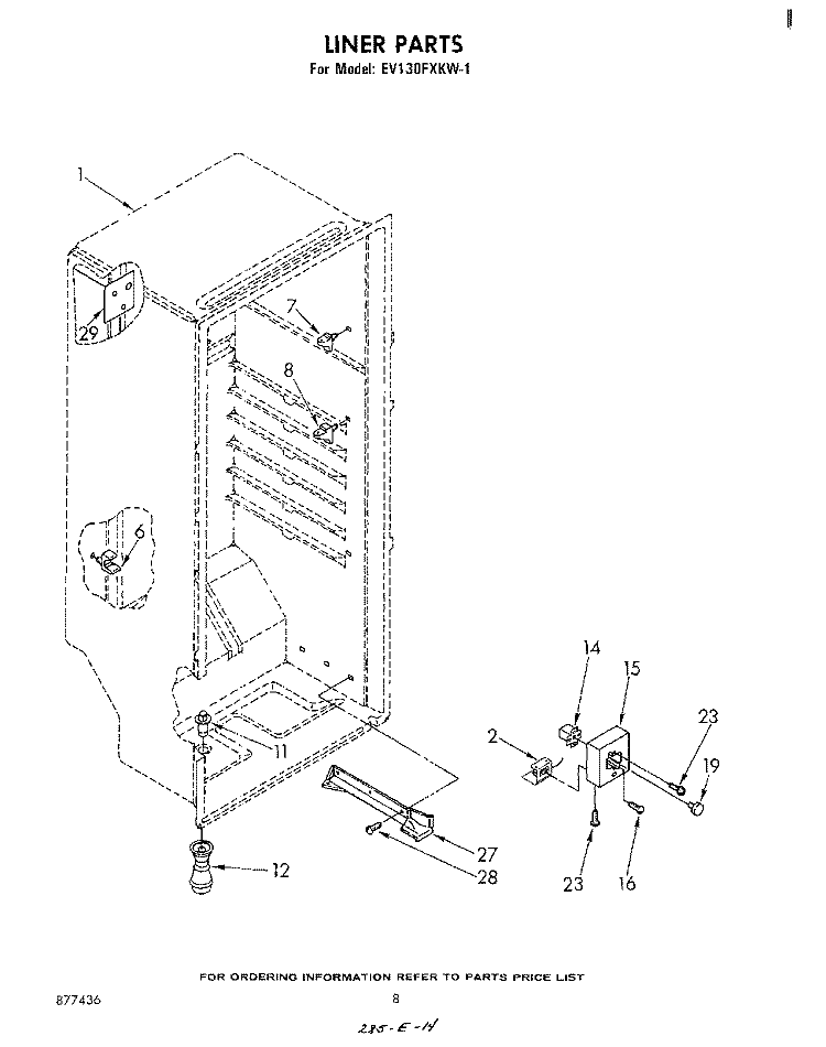LINER Diagram and Parts List for EV130FXKW1  Whirlpool Freezer