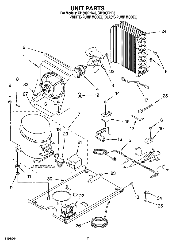 UNIT PARTS Diagram and Parts List for GI1500PHB6  Whirlpool Ice Maker