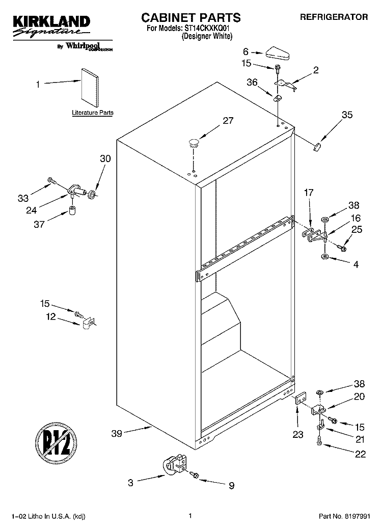 CABINET, LITERATURE Diagram and Parts List for ST14CKXKQ01  Whirlpool Refrigerator