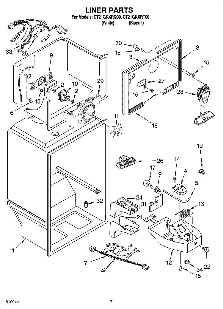 LINER PARTS Diagram and Parts List for CT21GKXRQ00  Crosley Refrigerator