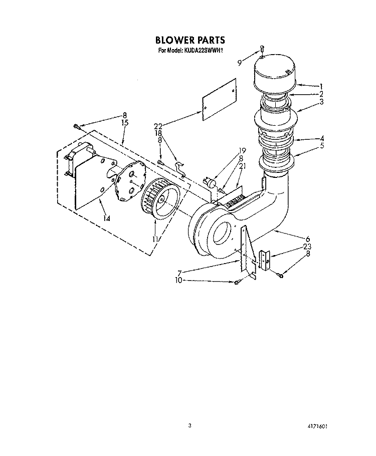 BLOWER Diagram and Parts List for KUDA22SWWH1  KitchenAid Dishwasher