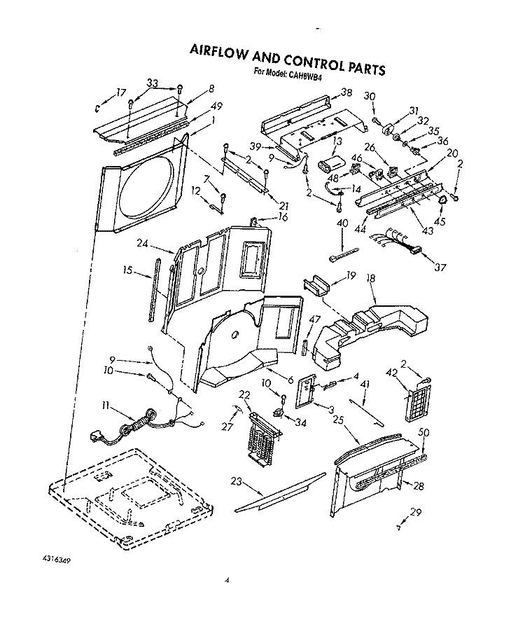 AIR FLOW AND CONTROL Diagram and Parts List for CAH8WB4  Crosley Air Conditioner