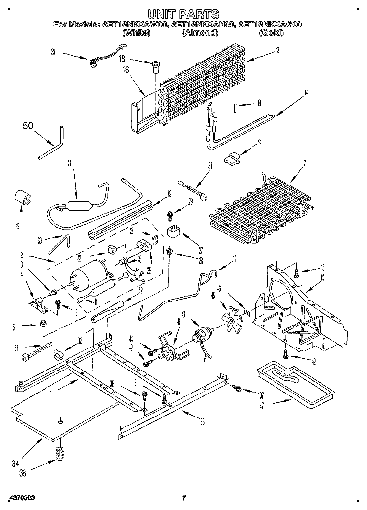 UNIT Diagram and Parts List for 8ET18NKXAN00  Whirlpool Refrigerator