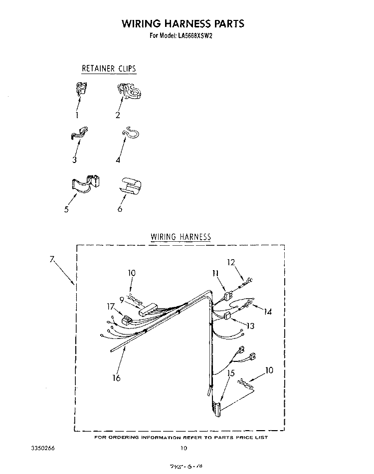 WIRING HARNESS Diagram and Parts List for LA5668XSW2  Whirlpool Washer