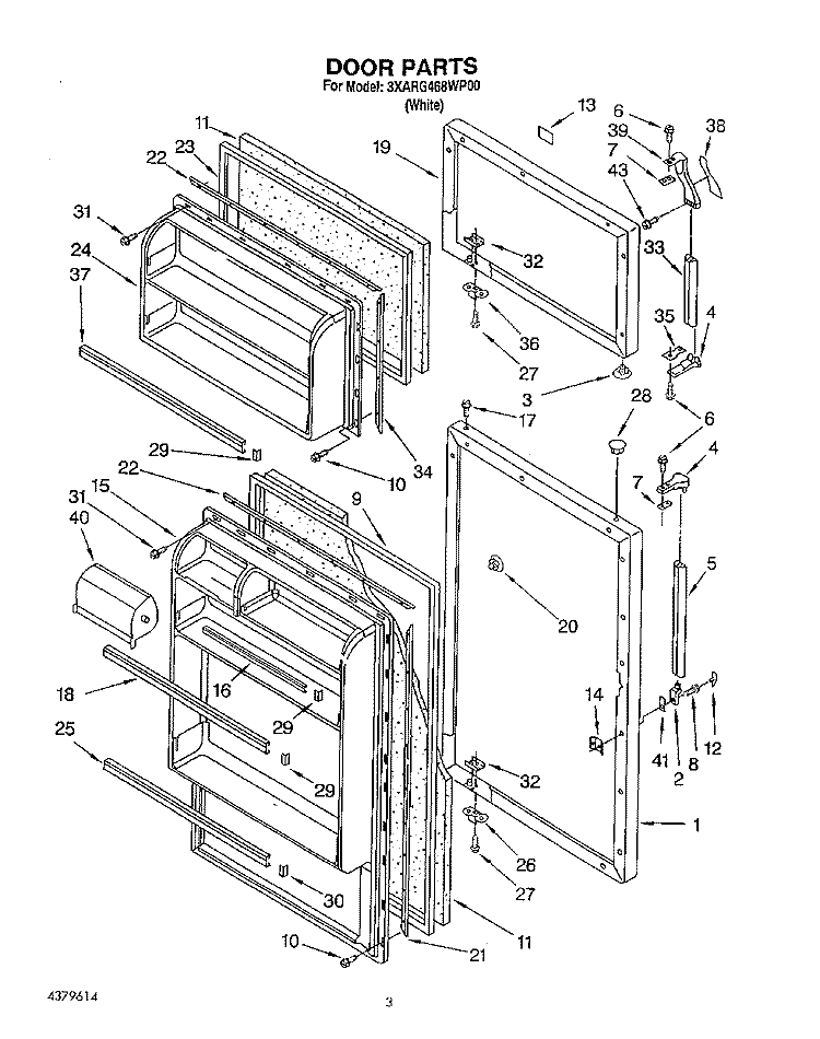 DOOR Diagram and Parts List for 3XARG468WP00  Whirlpool Refrigerator