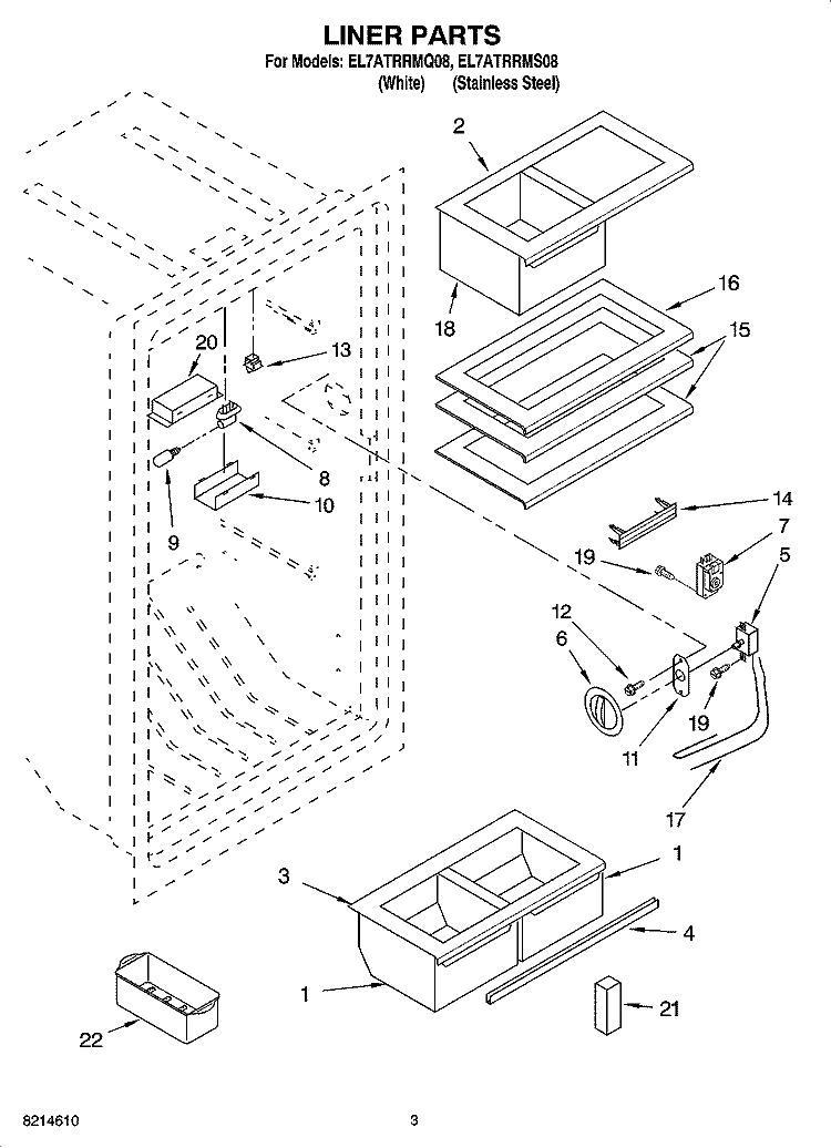 LINER PARTS Diagram and Parts List for EL7ATRRMQ08  Whirlpool Refrigerator