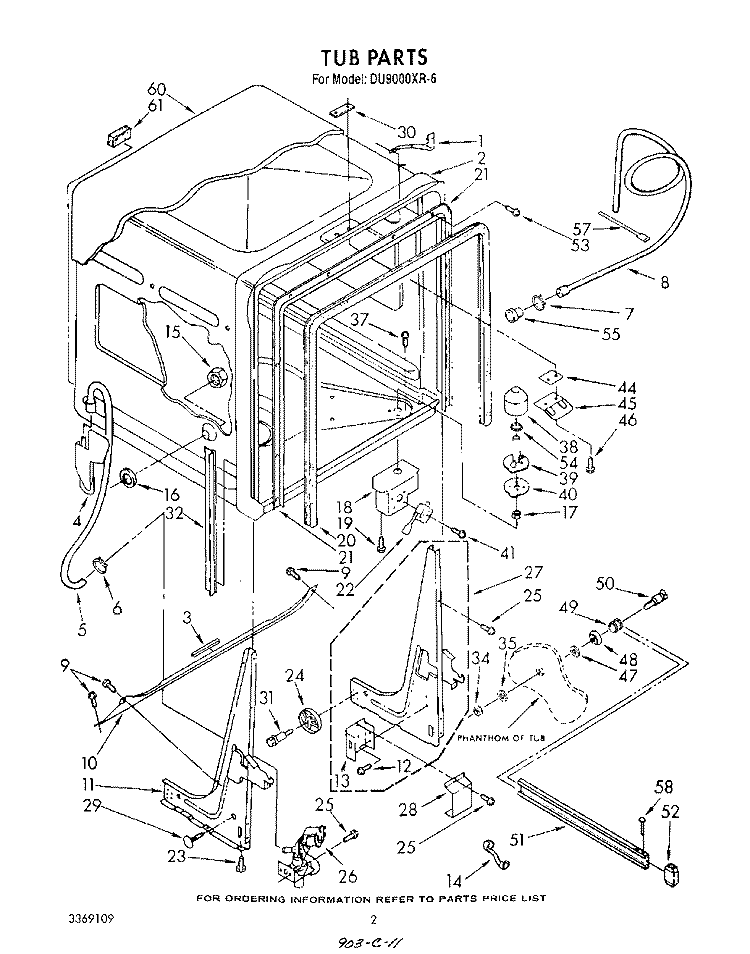 TUB , LITERATURE AND OPTIONAL Diagram and Parts List for DU9000XR6  Whirlpool Dishwasher