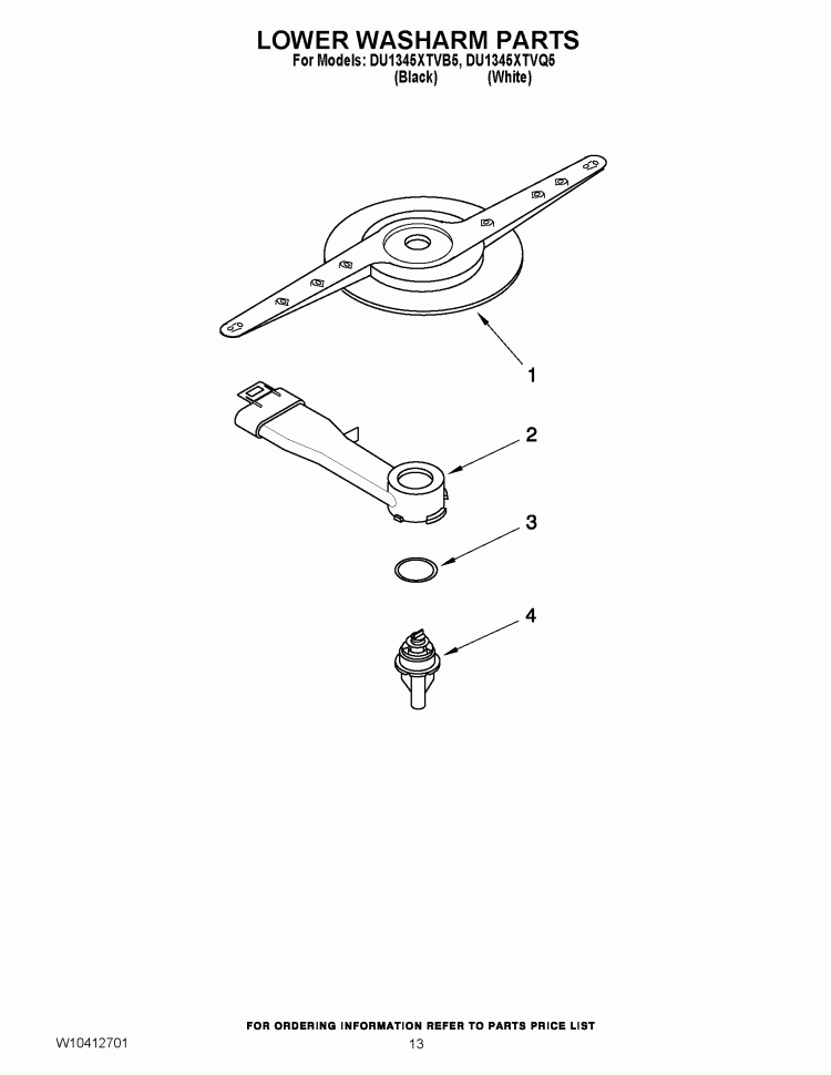 LOWER WASHARM PARTS Diagram and Parts List for DU1345XTVB5  Whirlpool Dishwasher