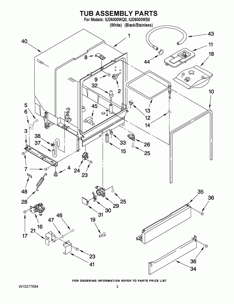 TUB ASSEMBLY PARTS Diagram and Parts List for IUD6000WS0  Whirlpool Dishwasher