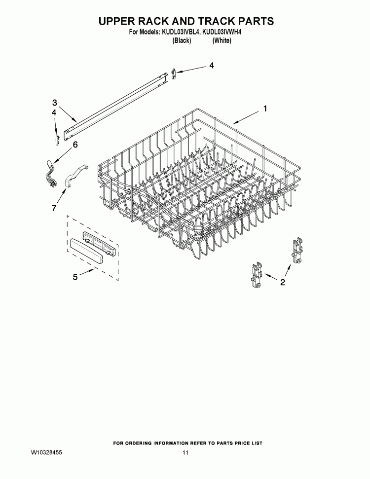UPPER RACK AND TRACK PARTS Diagram and Parts List for KUDL03IVWH4  KitchenAid Dishwasher
