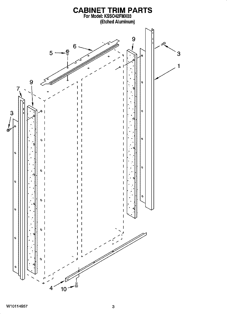 CABINET TRIM PARTS Diagram and Parts List for KSSO42FMX03  KitchenAid Refrigerator