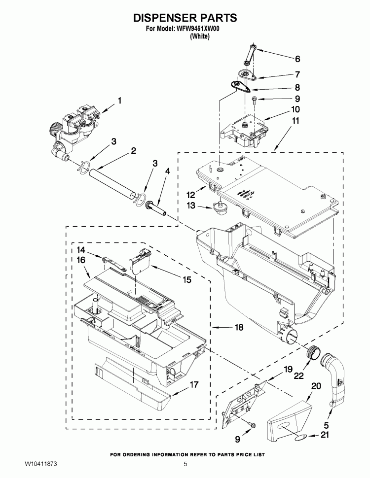 DISPENSER PARTS Diagram and Parts List for WFW9451XW00  Whirlpool Washer