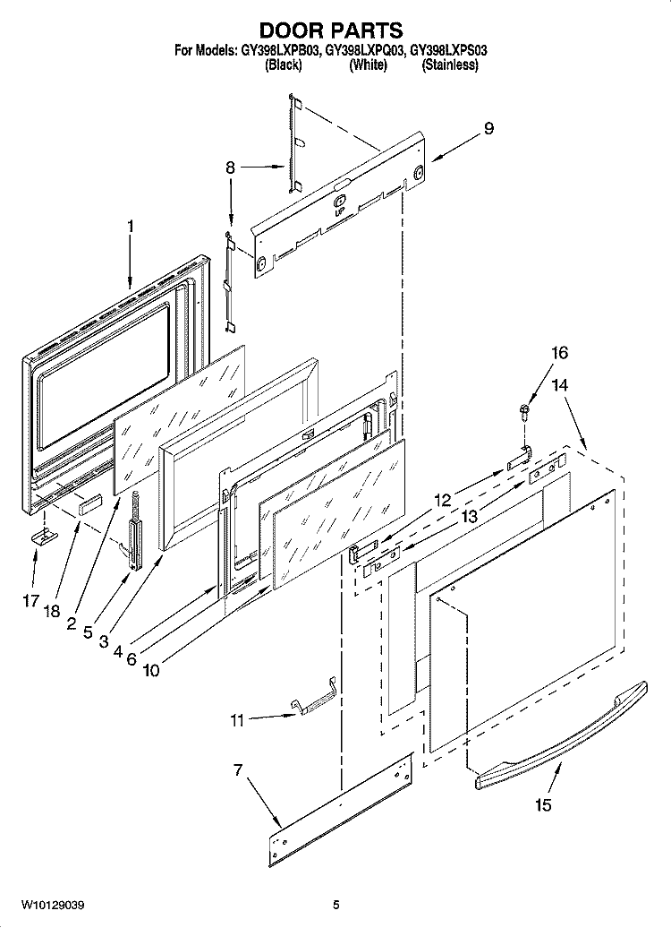 DOOR PARTS Diagram and Parts List for GY398LXPB03  Whirlpool Range