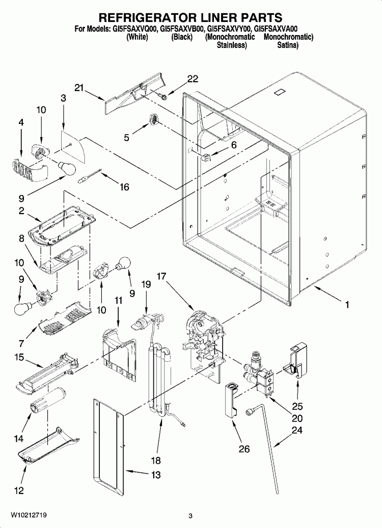 REFRIGERATOR LINER PARTS Diagram and Parts List for GI5FSAXVA00  Whirlpool Refrigerator