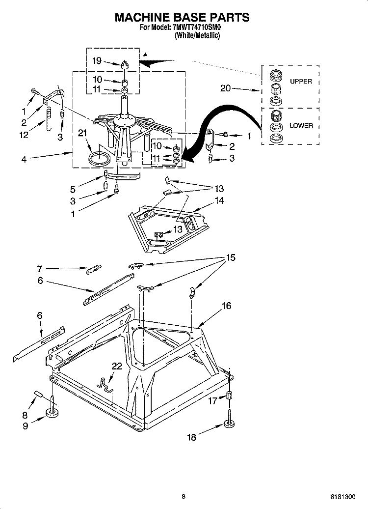 MACHINE BASE PARTS Diagram and Parts List for 7MWT74710SM0  Whirlpool Washer
