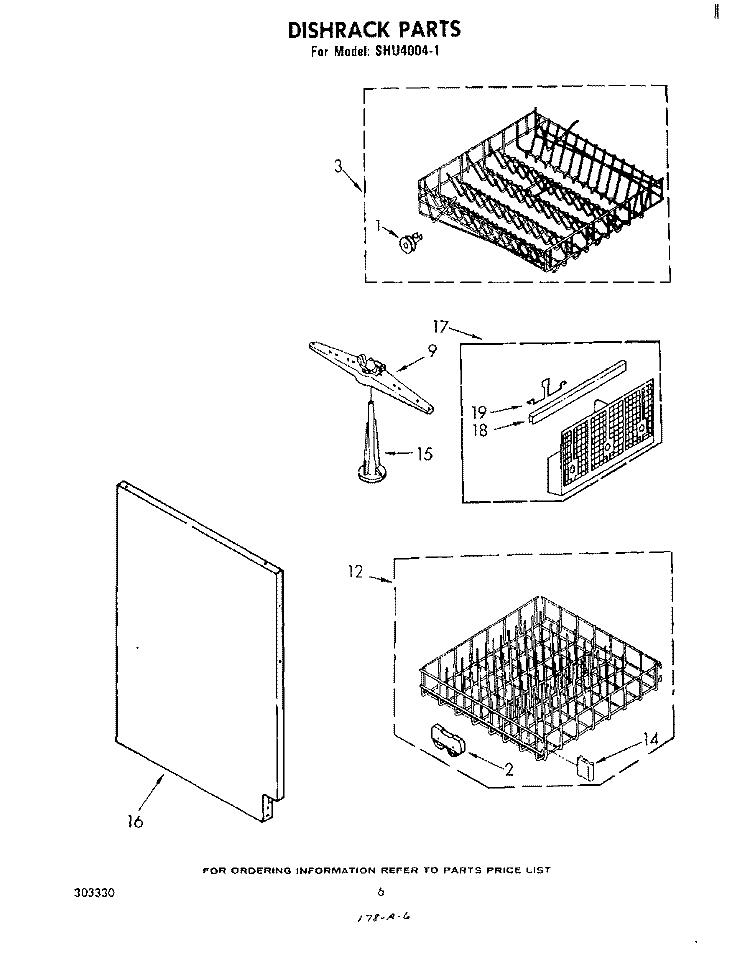 DISHRACK Diagram and Parts List for SHU40041  Whirlpool Dishwasher