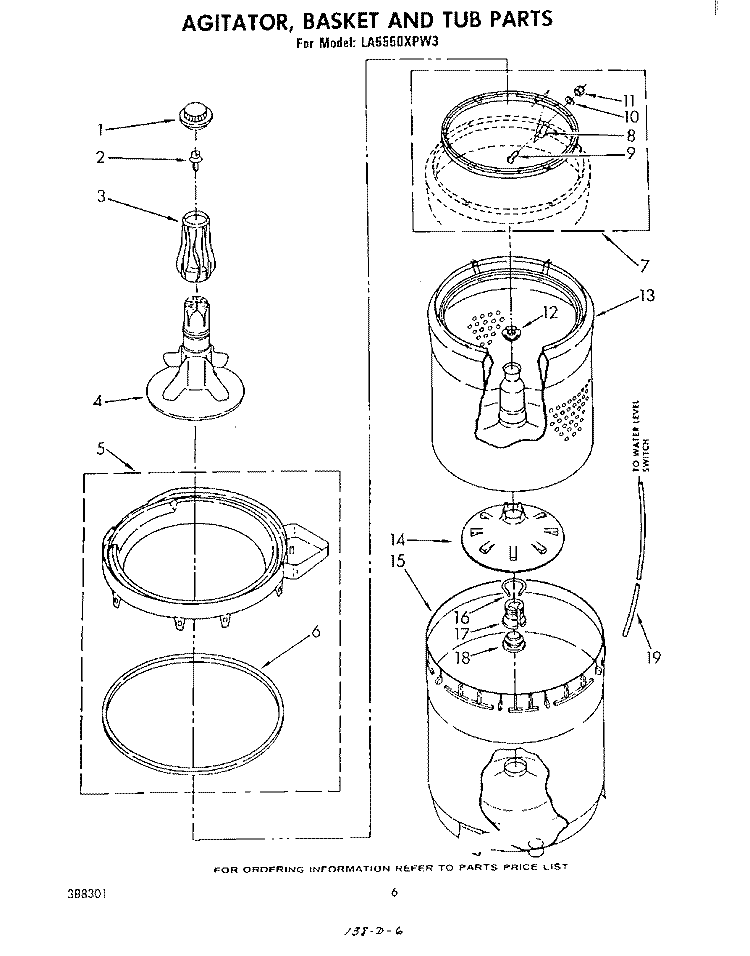 AGITATOR, BASKET AND TUB Diagram and Parts List for LA5550XPW3  Whirlpool Washer