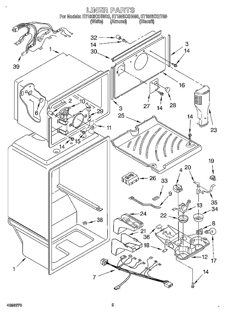 LINER Diagram and Parts List for ET18GKXHN00  Whirlpool Refrigerator