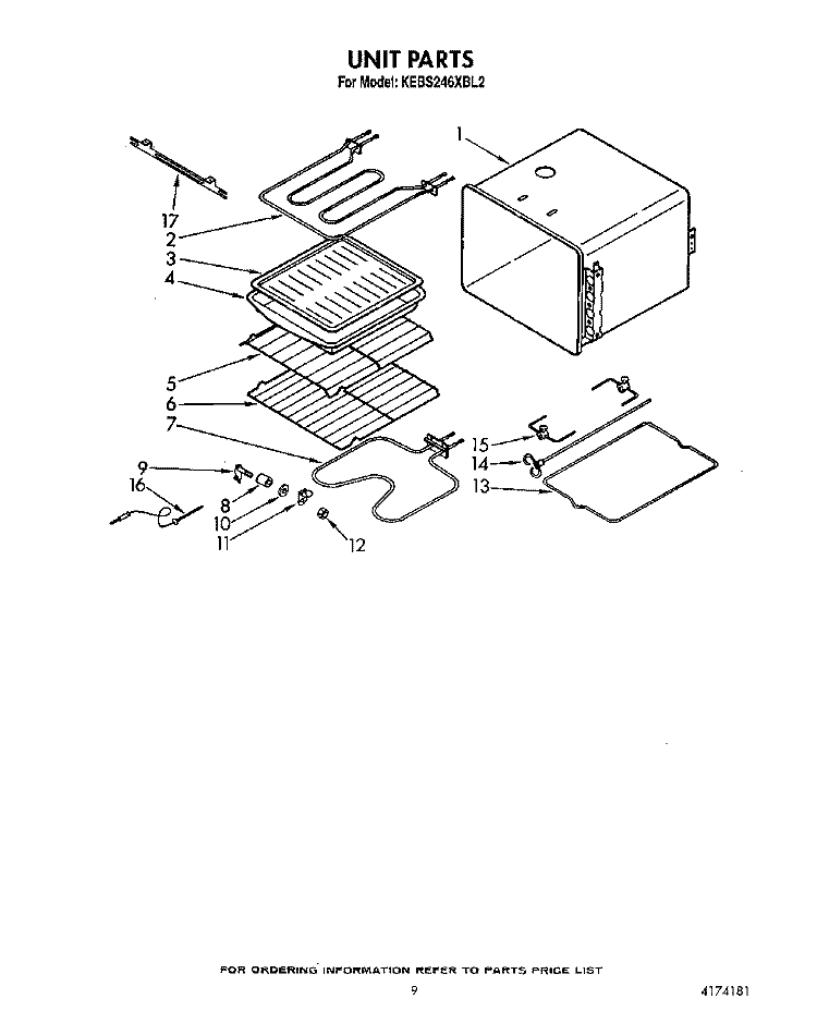 UNIT Diagram and Parts List for KEBS246XBL2  KitchenAid Wall Oven