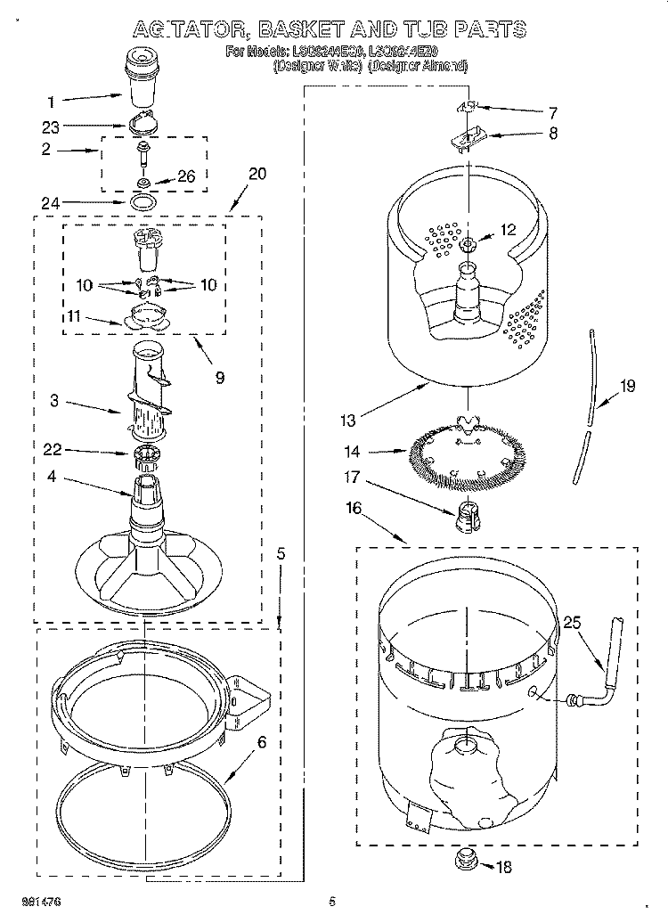 AGITATOR, BASKET AND TUB Diagram and Parts List for LSQ9244EQ0  Whirlpool Washer