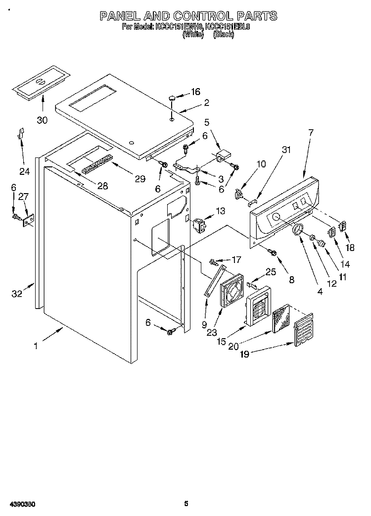 PANEL AND CONTROL Diagram and Parts List for KCCC151EWH0  KitchenAid Trash Compactor
